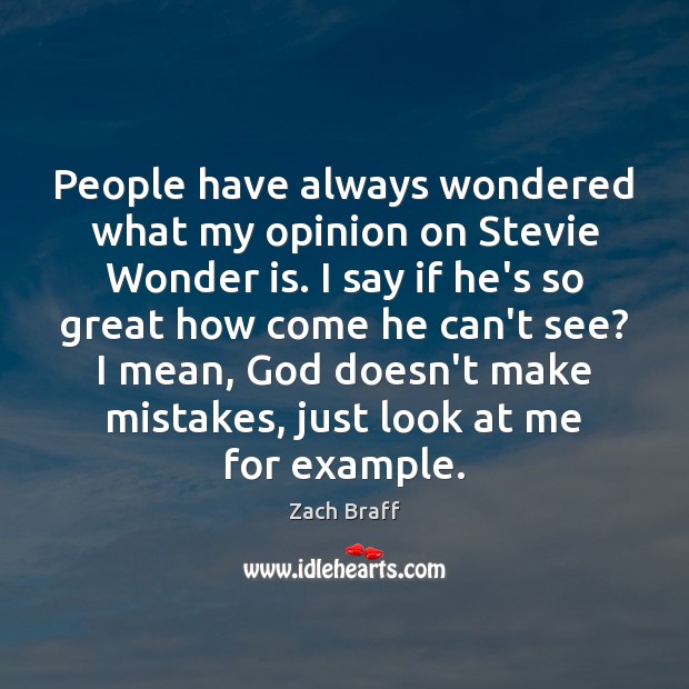 People have always wondered what my opinion on Stevie Wonder is. I Zach Braff Picture Quote