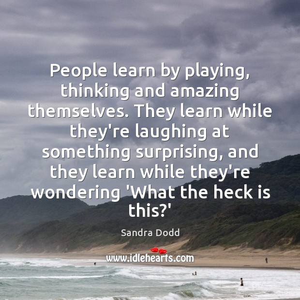 People learn by playing, thinking and amazing themselves. They learn while they’re Sandra Dodd Picture Quote