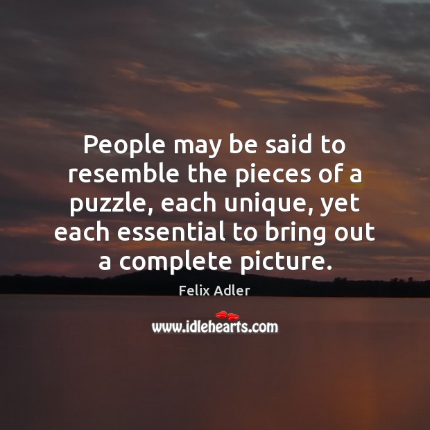 People may be said to resemble the pieces of a puzzle, each Felix Adler Picture Quote