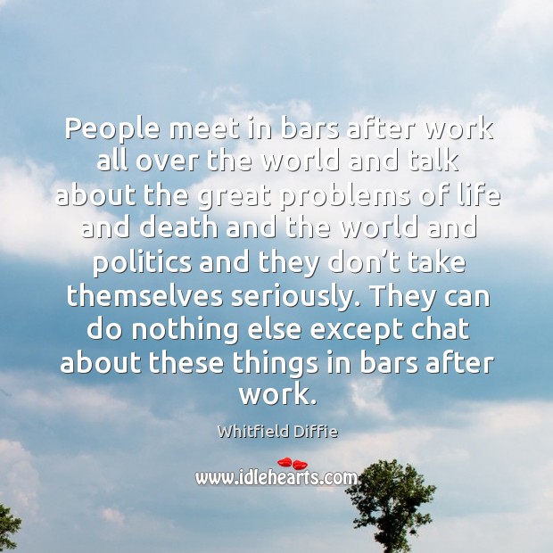 People meet in bars after work all over the world and talk about the great problems of life Whitfield Diffie Picture Quote