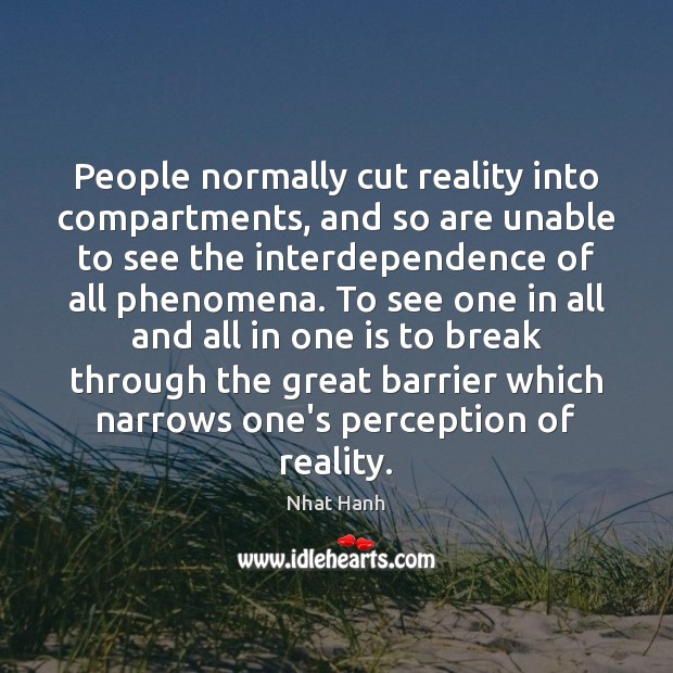 People normally cut reality into compartments, and so are unable to see Nhat Hanh Picture Quote