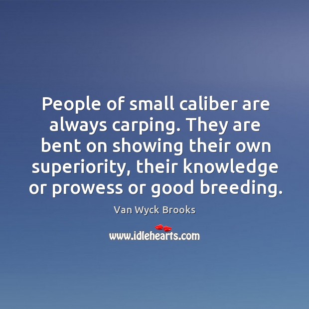 People of small caliber are always carping. They are bent on showing their own superiority Van Wyck Brooks Picture Quote