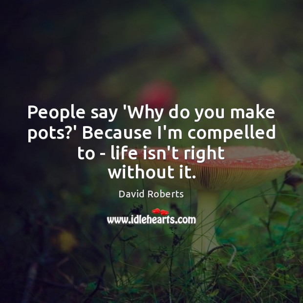 People say ‘Why do you make pots?’ Because I’m compelled to – life isn’t right without it. David Roberts Picture Quote
