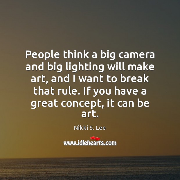 People think a big camera and big lighting will make art, and Nikki S. Lee Picture Quote