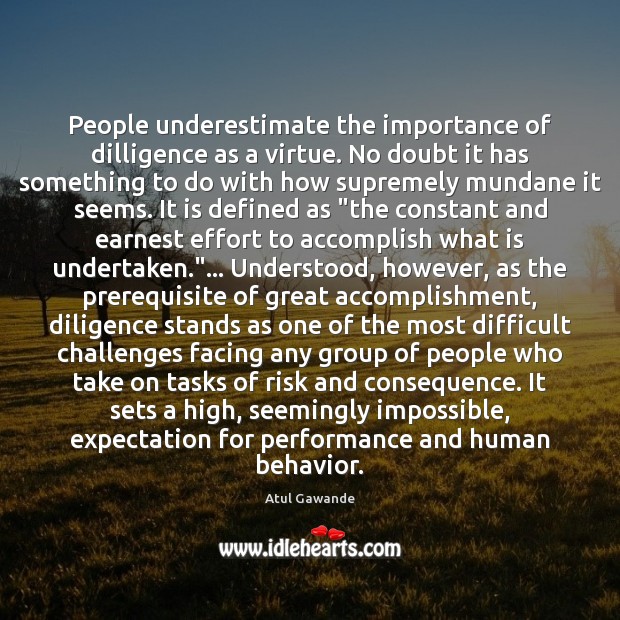 People underestimate the importance of dilligence as a virtue. No doubt it Underestimate Quotes Image