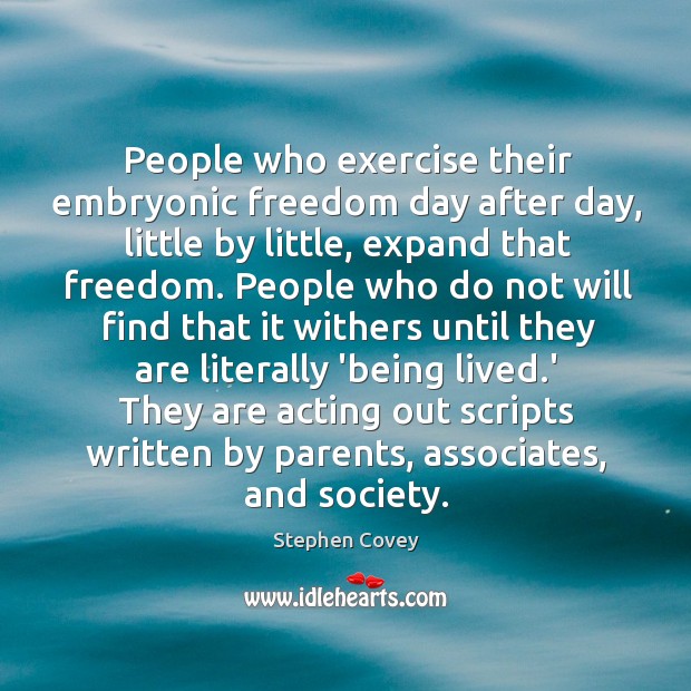 People who exercise their embryonic freedom day after day, little by little, Stephen Covey Picture Quote