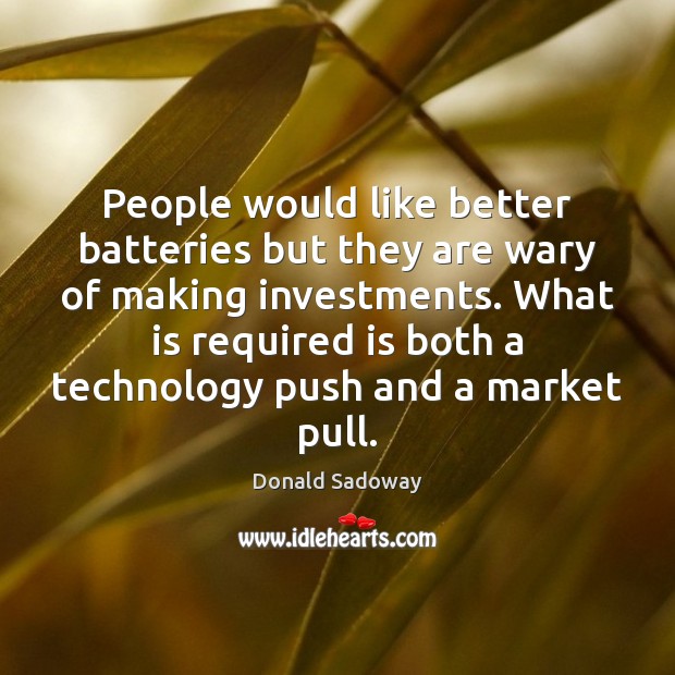 People would like better batteries but they are wary of making investments. Donald Sadoway Picture Quote