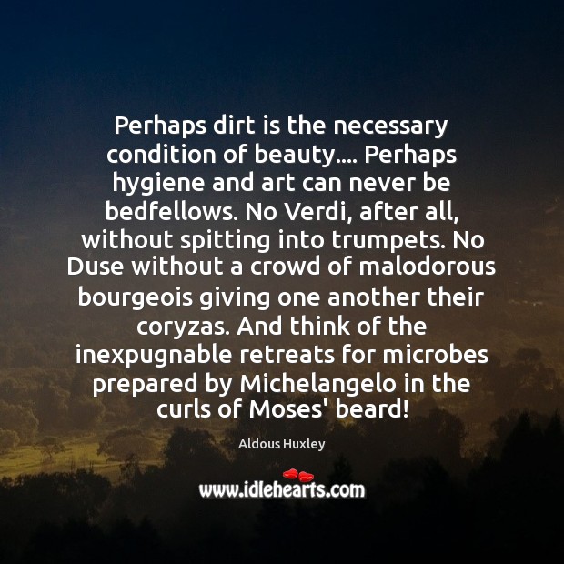 Perhaps dirt is the necessary condition of beauty…. Perhaps hygiene and art Aldous Huxley Picture Quote