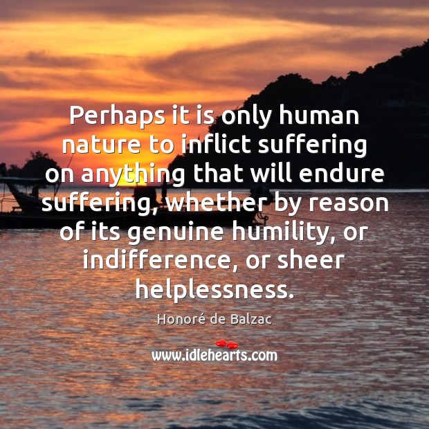 Perhaps it is only human nature to inflict suffering on anything that Honoré de Balzac Picture Quote
