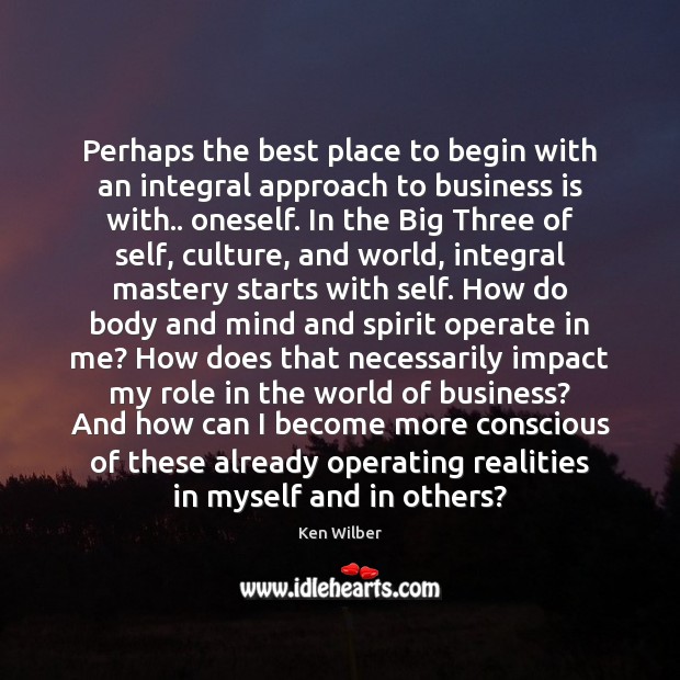 Perhaps the best place to begin with an integral approach to business Ken Wilber Picture Quote