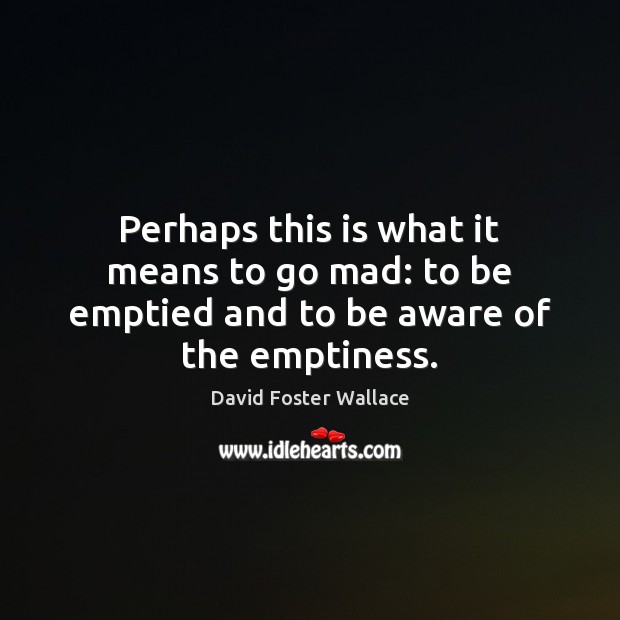 Perhaps this is what it means to go mad: to be emptied and to be aware of the emptiness. David Foster Wallace Picture Quote