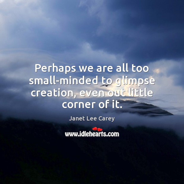 Perhaps we are all too small-minded to glimpse creation, even out little corner of it. Janet Lee Carey Picture Quote