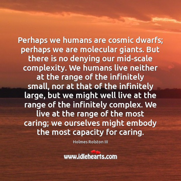 Perhaps we humans are cosmic dwarfs; perhaps we are molecular giants. But Holmes Rolston III Picture Quote
