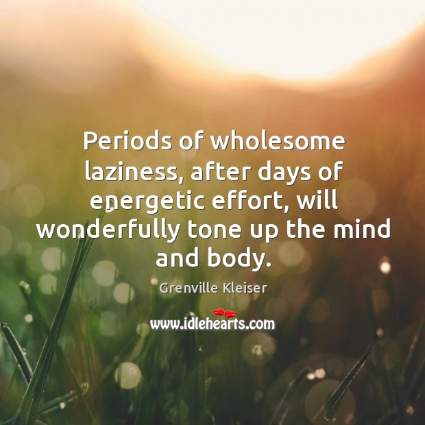 Periods of wholesome laziness, after days of energetic effort, will wonderfully tone up the mind and body. Grenville Kleiser Picture Quote