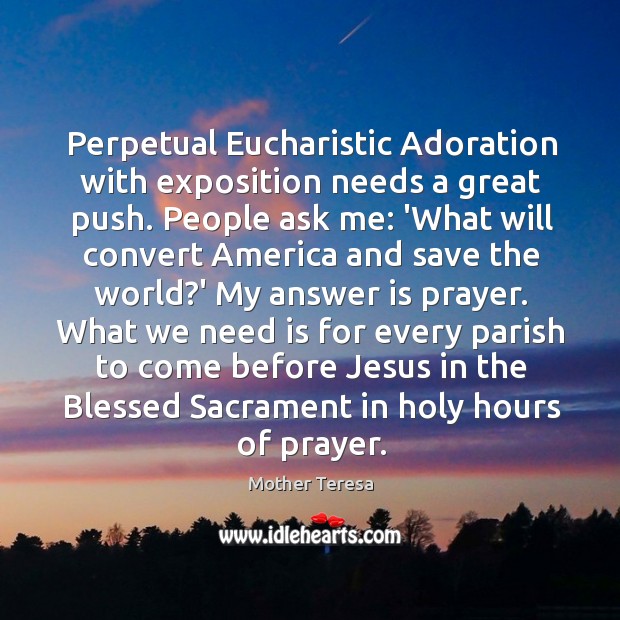 Perpetual Eucharistic Adoration with exposition needs a great push. People ask me: Image