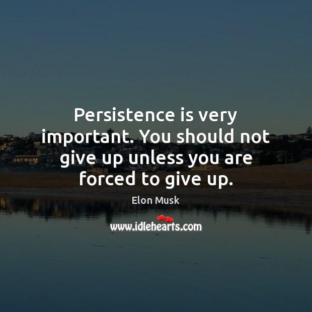 Persistence is very important. You should not give up unless you are forced to give up. Elon Musk Picture Quote