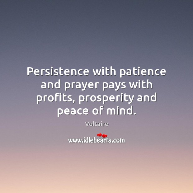 Persistence with patience and prayer pays with profits, prosperity and peace of mind. Voltaire Picture Quote