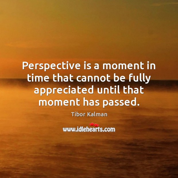 Perspective is a moment in time that cannot be fully appreciated until Tibor Kalman Picture Quote