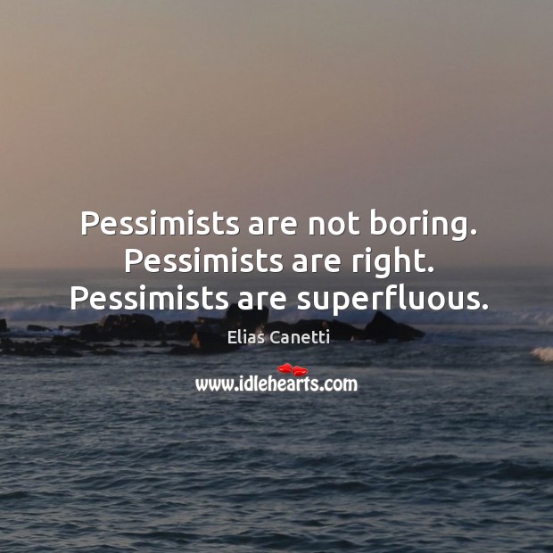 Pessimists are not boring. Pessimists are right. Pessimists are superfluous. Image