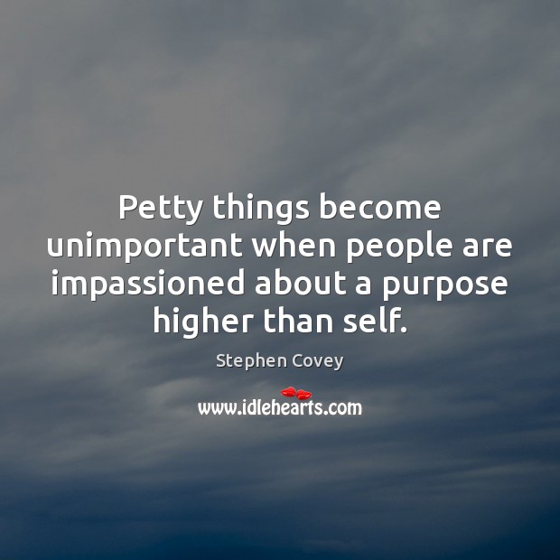 Petty things become unimportant when people are impassioned about a purpose higher Stephen Covey Picture Quote
