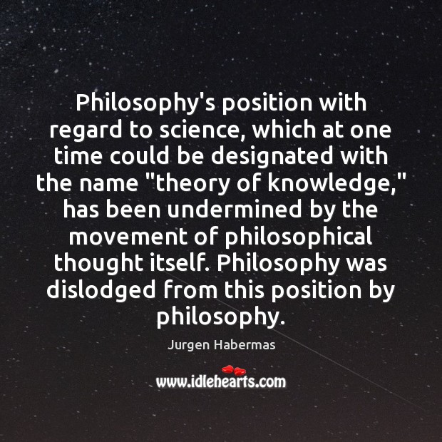 Philosophy’s position with regard to science, which at one time could be Image