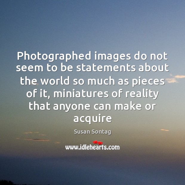 Photographed images do not seem to be statements about the world so Image