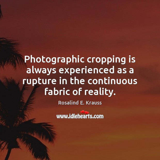 Photographic cropping is always experienced as a rupture in the continuous fabric Rosalind E. Krauss Picture Quote