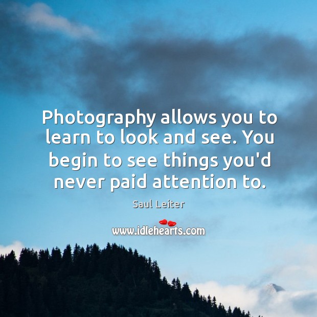 Photography allows you to learn to look and see. You begin to Saul Leiter Picture Quote