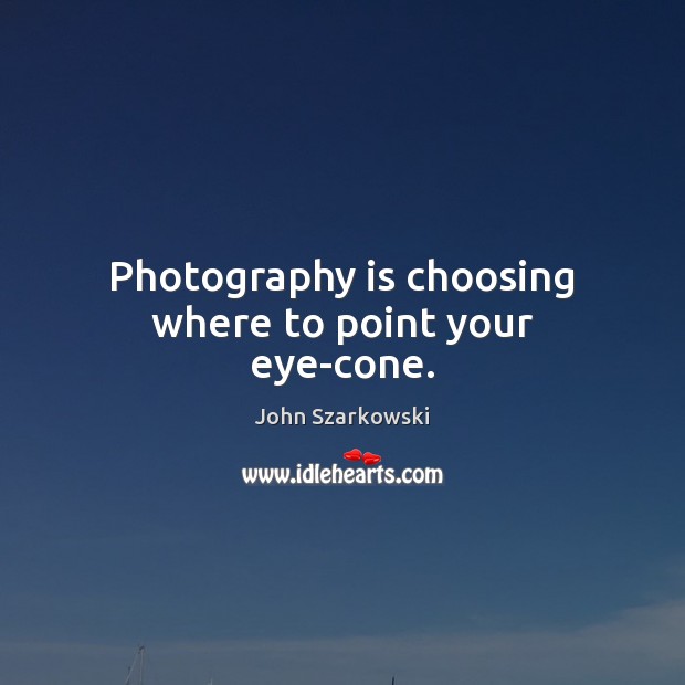 Photography is choosing where to point your eye-cone. John Szarkowski Picture Quote