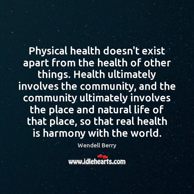 Physical health doesn’t exist apart from the health of other things. Health Wendell Berry Picture Quote
