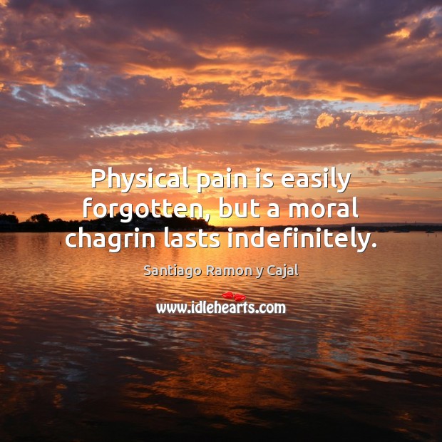 Physical pain is easily forgotten, but a moral chagrin lasts indefinitely. Santiago Ramon y Cajal Picture Quote