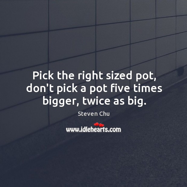 Pick the right sized pot, don’t pick a pot five times bigger, twice as big. Steven Chu Picture Quote