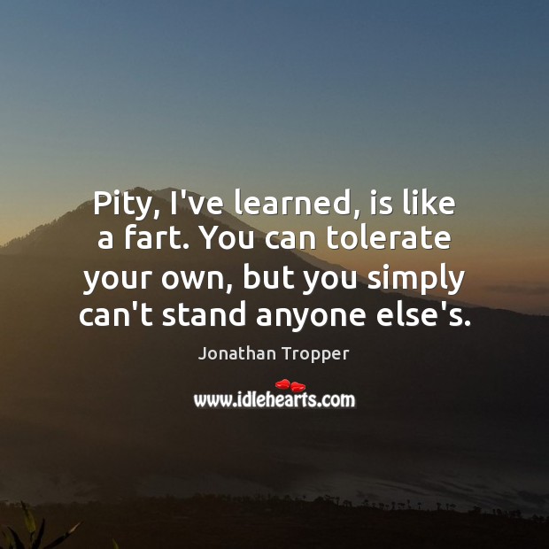 Pity, I’ve learned, is like a fart. You can tolerate your own, Jonathan Tropper Picture Quote