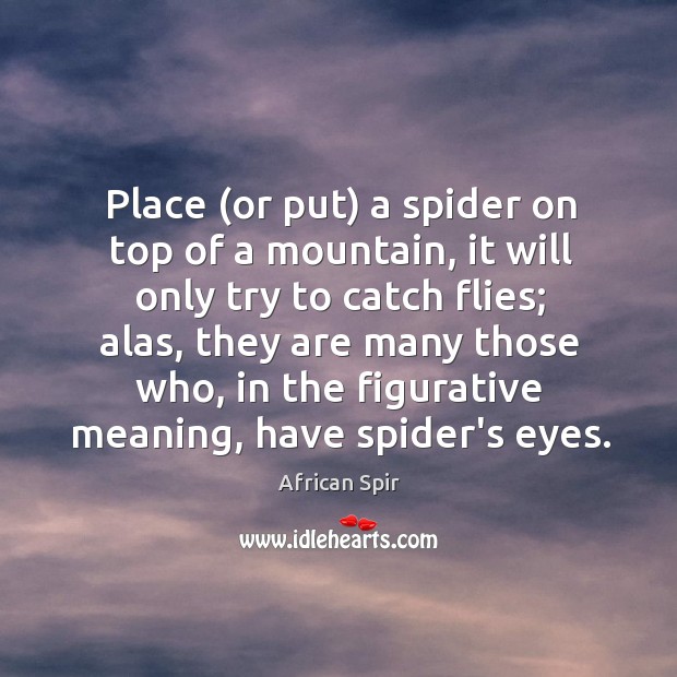 Place (or put) a spider on top of a mountain, it will Image