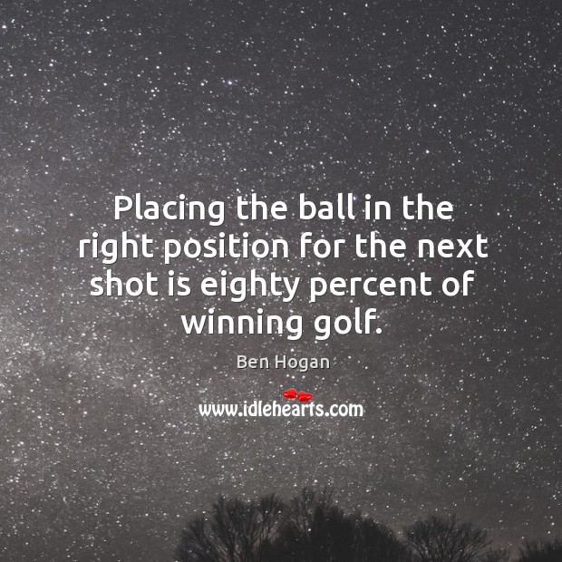 Placing the ball in the right position for the next shot is eighty percent of winning golf. Ben Hogan Picture Quote