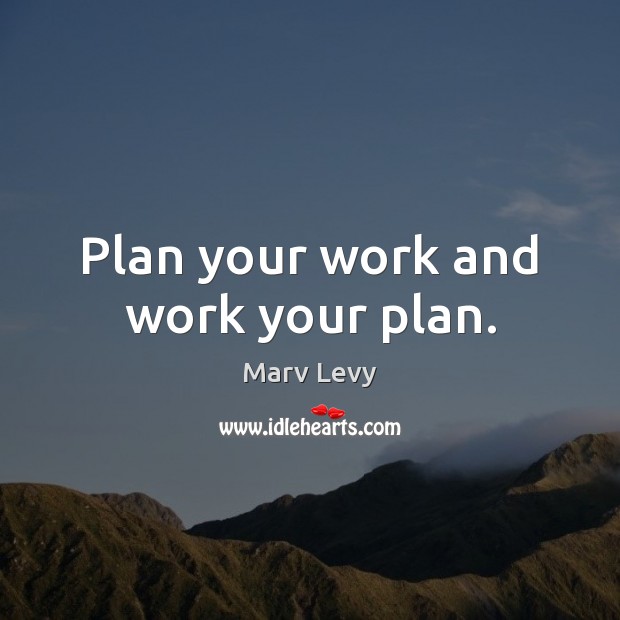 Plan your work and work your plan. Marv Levy Picture Quote