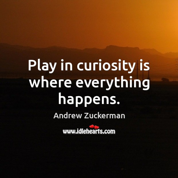 Play in curiosity is where everything happens. Andrew Zuckerman Picture Quote