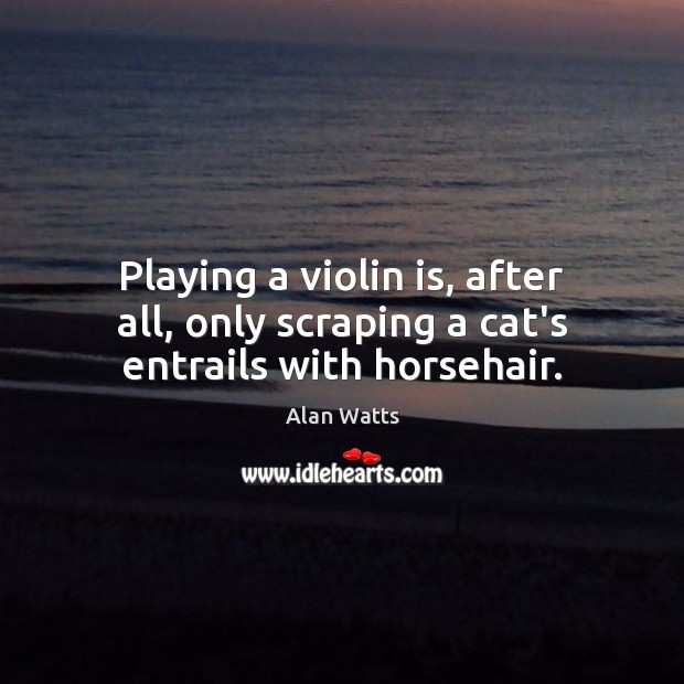 Playing a violin is, after all, only scraping a cat’s entrails with horsehair. Alan Watts Picture Quote