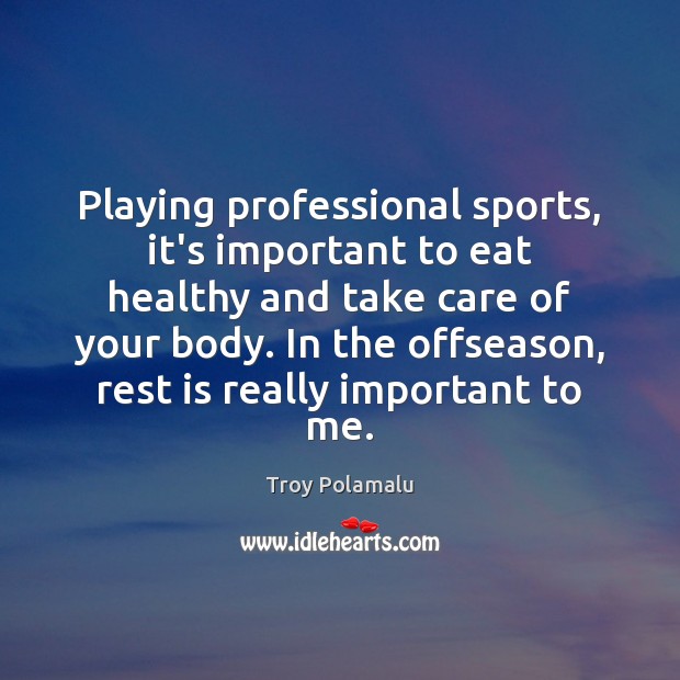 Playing professional sports, it’s important to eat healthy and take care of Troy Polamalu Picture Quote