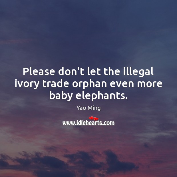 Please don’t let the illegal ivory trade orphan even more baby elephants. Yao Ming Picture Quote
