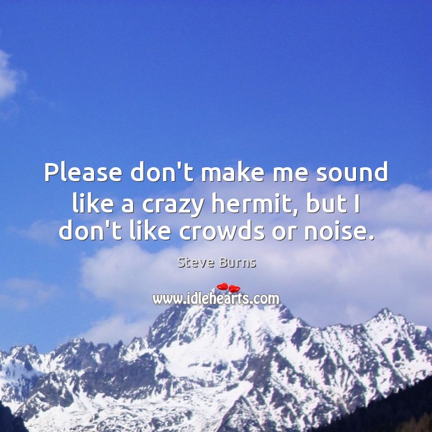 Please don’t make me sound like a crazy hermit, but I don’t like crowds or noise. Steve Burns Picture Quote