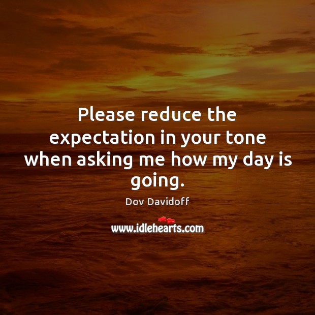 Please reduce the expectation in your tone when asking me how my day is going. Dov Davidoff Picture Quote