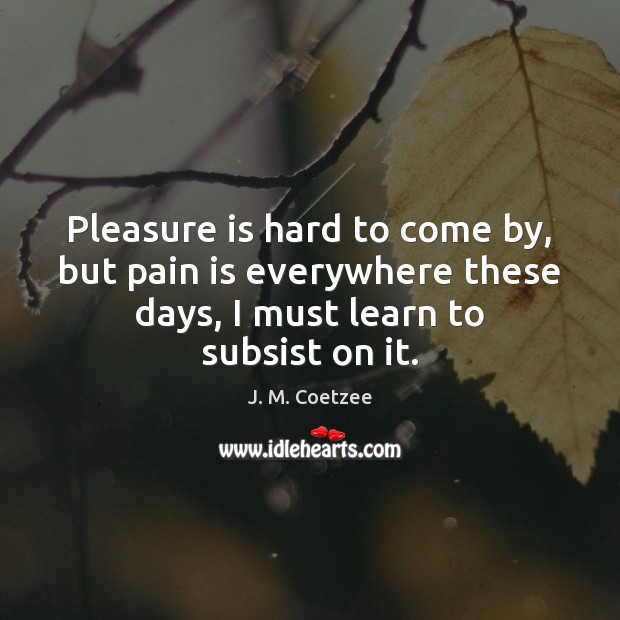 Pleasure is hard to come by, but pain is everywhere these days, Pain Quotes Image