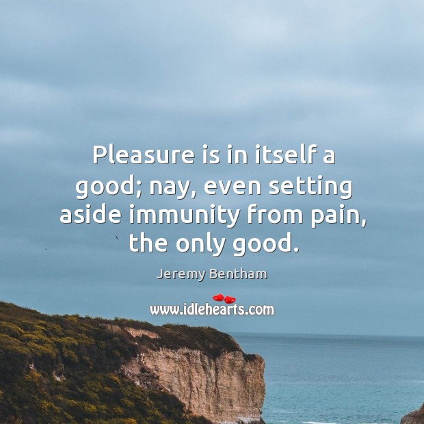 Pleasure is in itself a good; nay, even setting aside immunity from pain, the only good. Jeremy Bentham Picture Quote