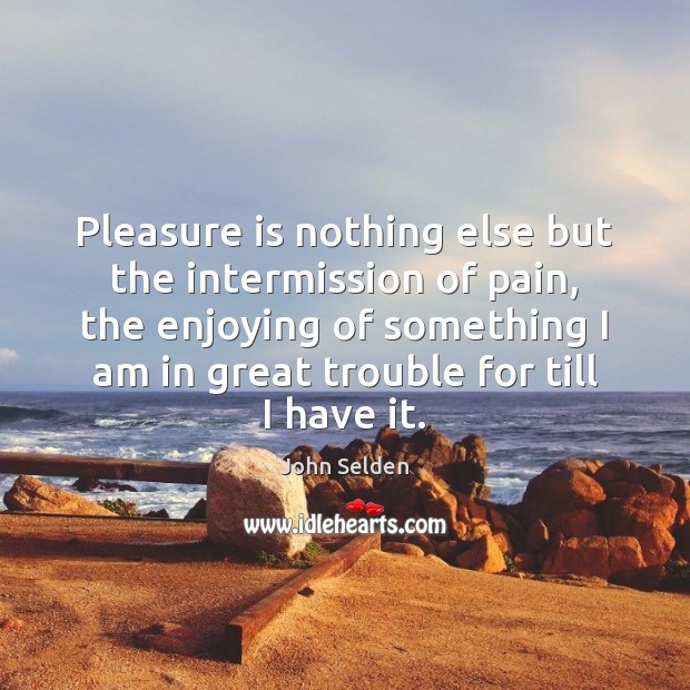 Pleasure is nothing else but the intermission of pain, the enjoying of John Selden Picture Quote