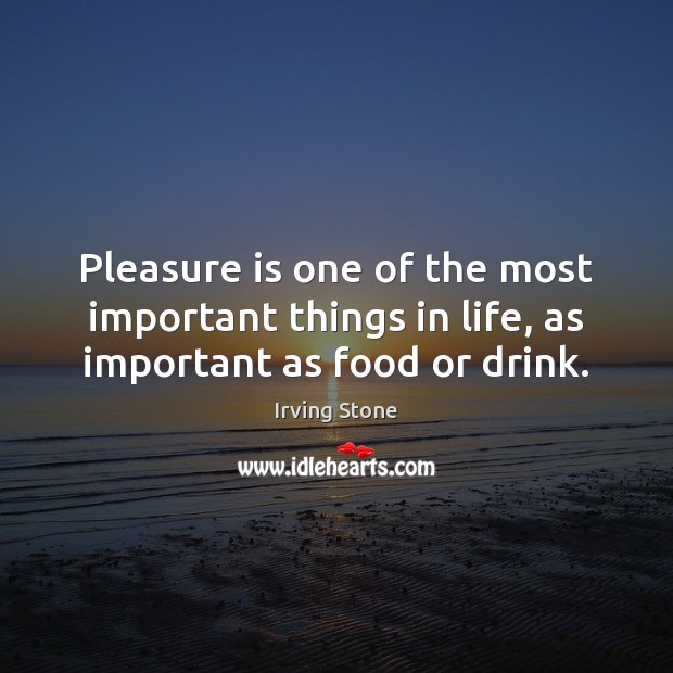 Pleasure is one of the most important things in life, as important as food or drink. Irving Stone Picture Quote