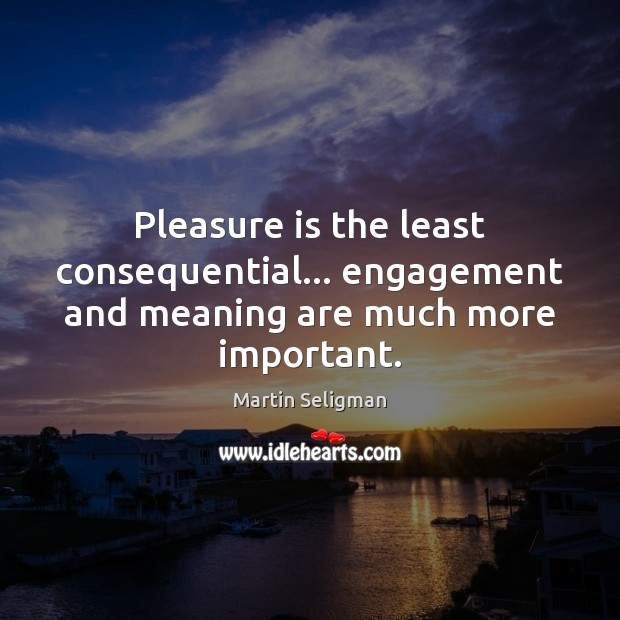 Pleasure is the least consequential… engagement and meaning are much more important. Martin Seligman Picture Quote