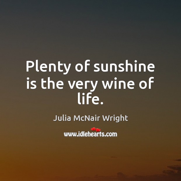 Plenty of sunshine is the very wine of life. Julia McNair Wright Picture Quote