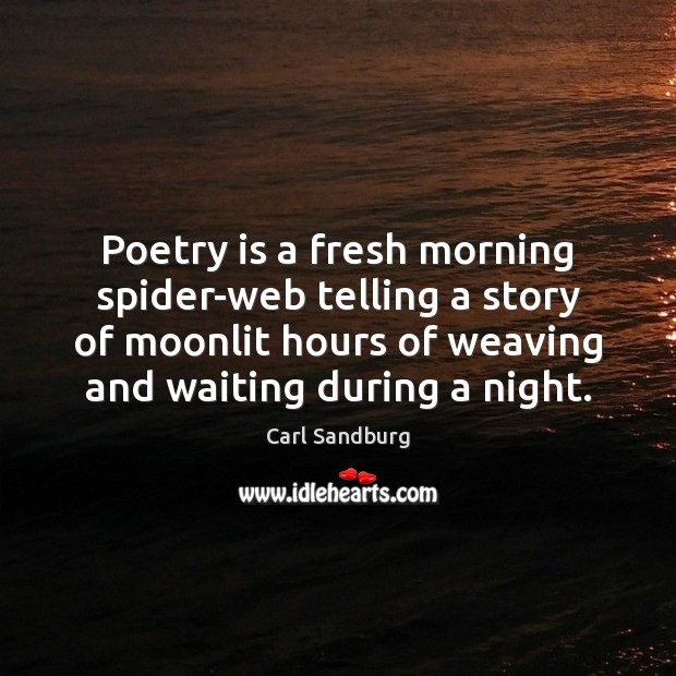 Poetry is a fresh morning spider-web telling a story of moonlit hours Carl Sandburg Picture Quote