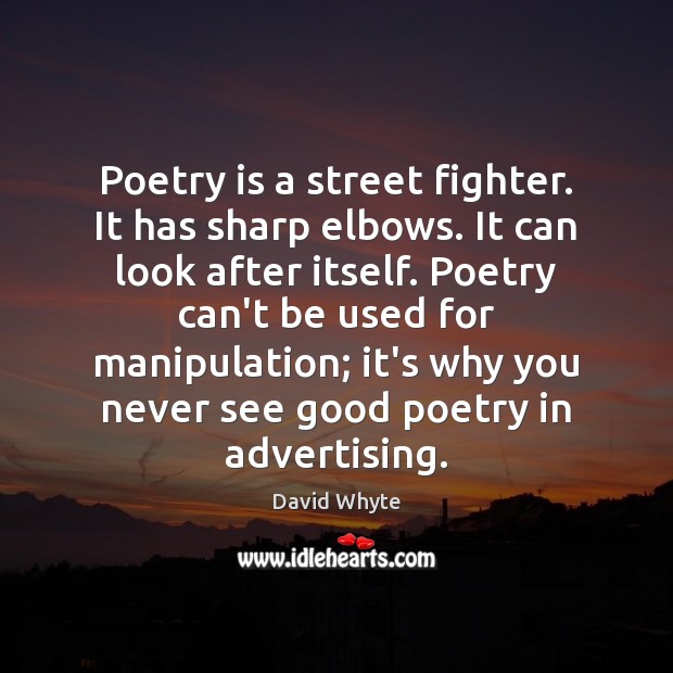 Poetry is a street fighter. It has sharp elbows. It can look David Whyte Picture Quote